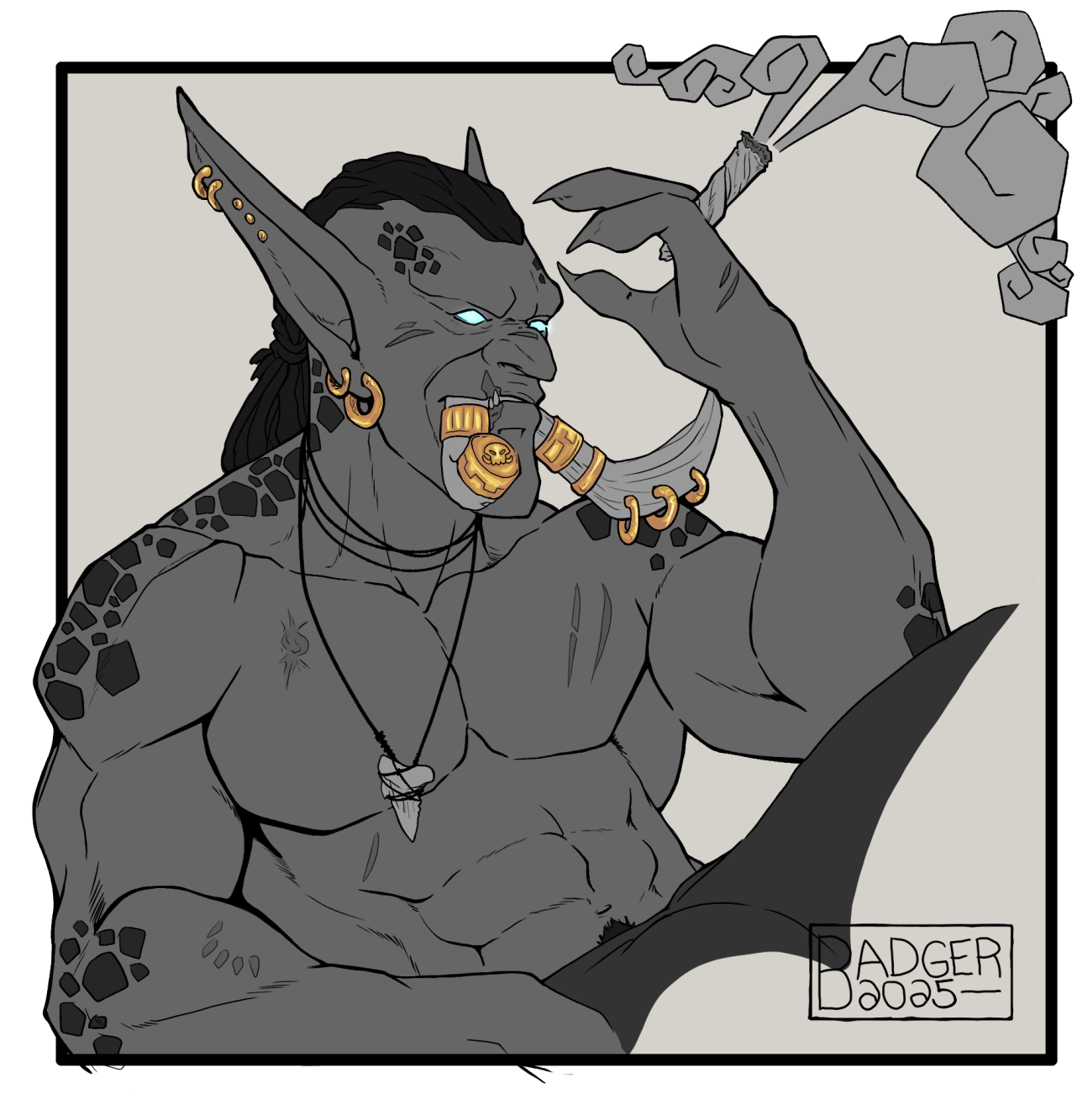 a nameless buff zandalari troll from world of warcraft, also smoking a blunt